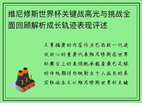 维尼修斯世界杯关键战高光与挑战全面回顾解析成长轨迹表现评述